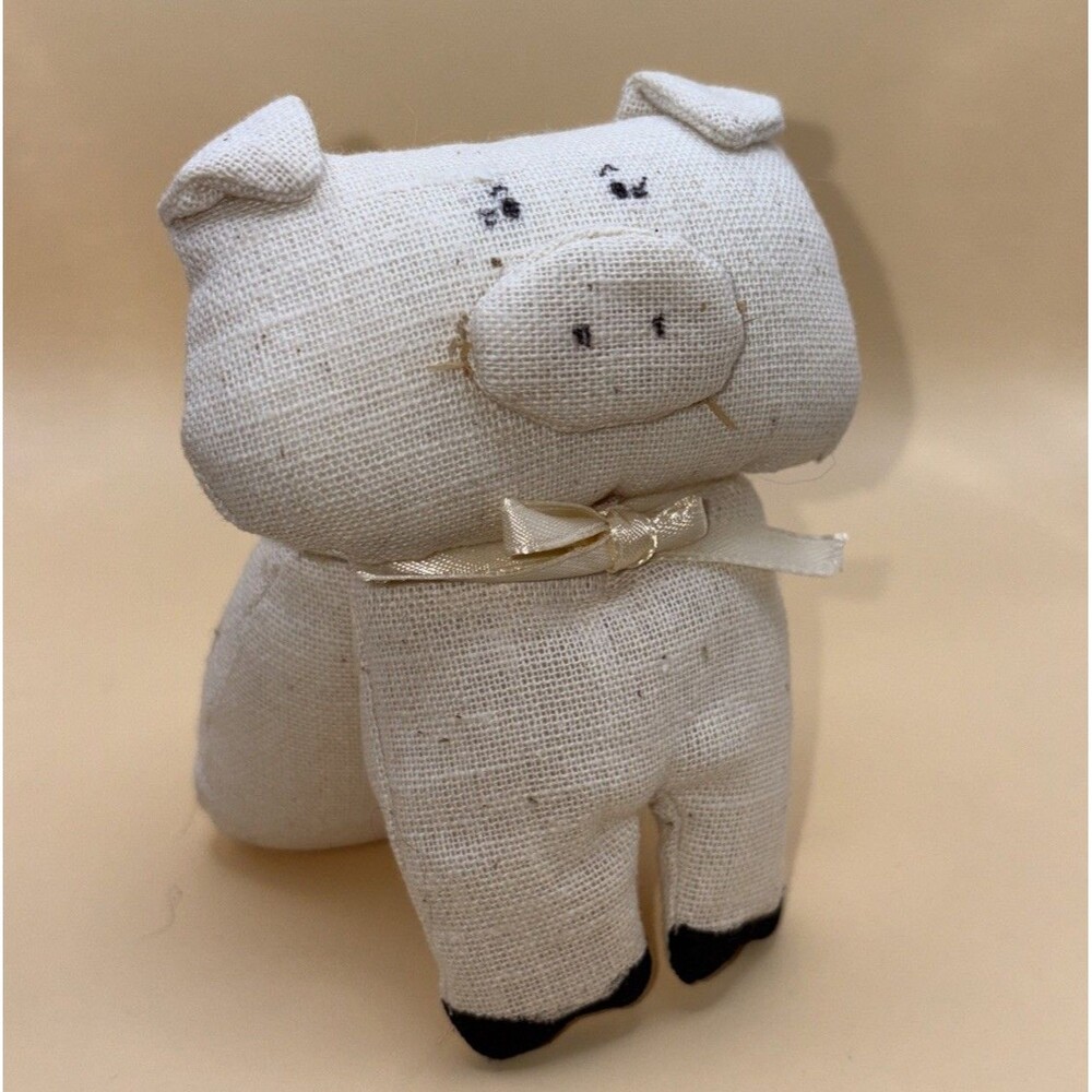 Primitive Muslin 4” Fabric Pig Plush Country Farmhouse Shelf Sitter Bowl Filler